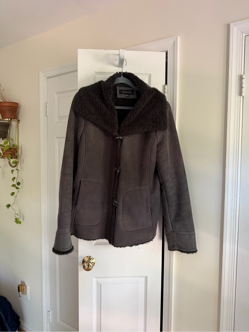 Jones New York Faux Shearling Jacket XL Brown Teddy Coat Minimal Luxe - Picture 7 of 12
